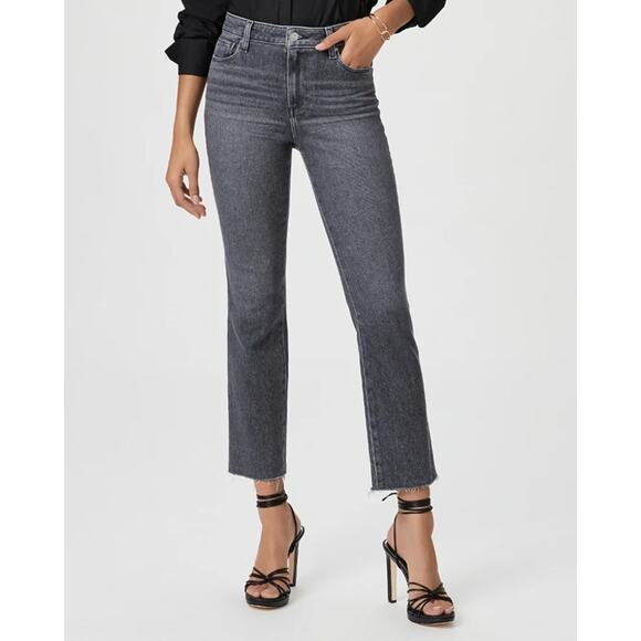 Paige Cindy Straight Jeans in Ash Black Size 34 – Raw Hem, Premium Stretch Denim - Picture 2 of 13